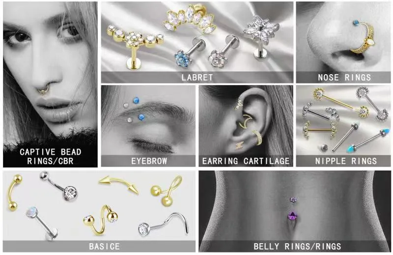 Gzn ASTM F136 Titanium Piercing Body Jewelry Nose Polished Prong Set Marquise CZ Top Nose Screw Studs Women Jewellery