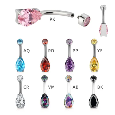 Hot ASTM F136 Titanio CZ Top e pera CZ Pietra posteriore Anelli per ombelico Anelli per ombelico Body Piercing per gioielli da donna